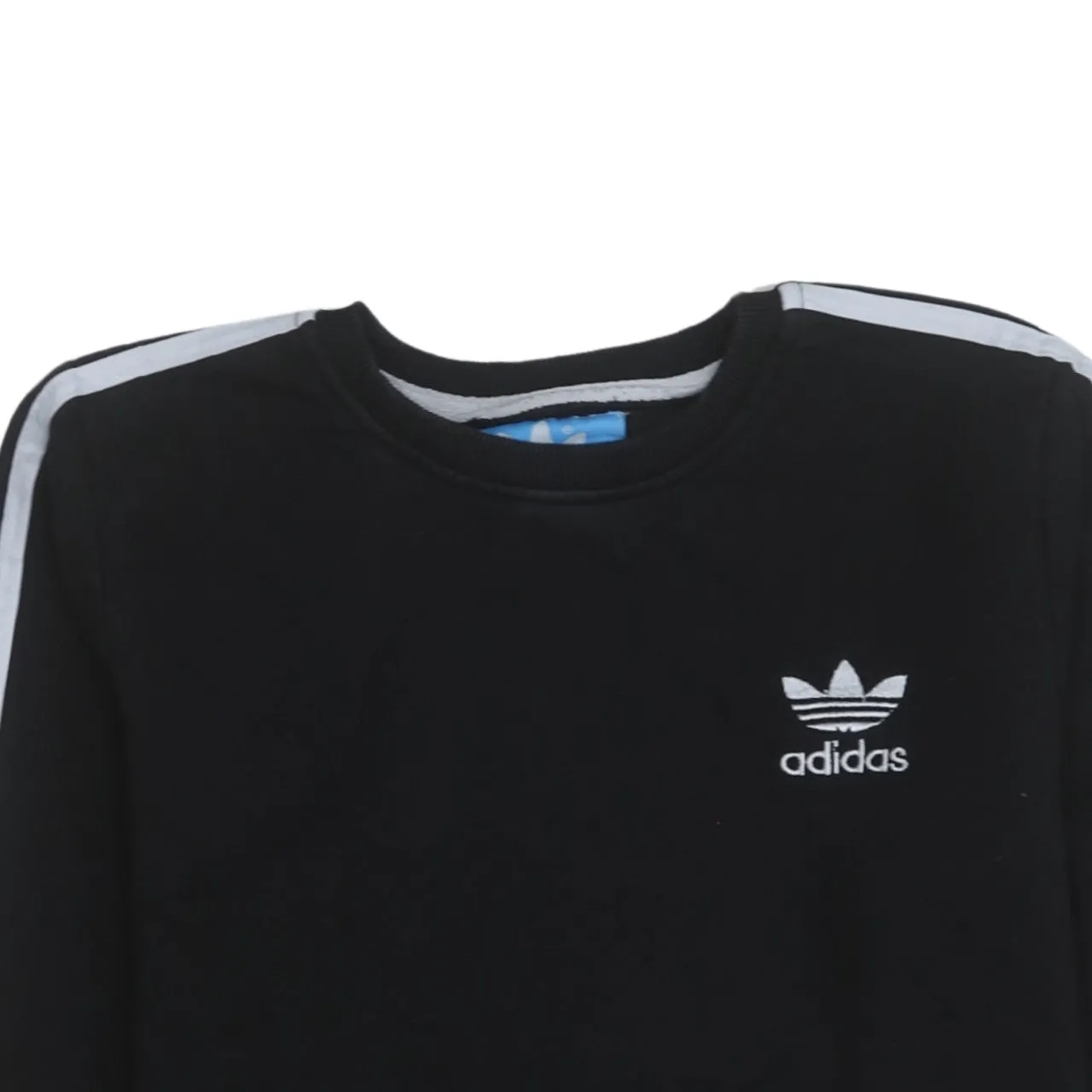 Adidas Black Sweatshirt Women's Large Embroidered Trefoil Logo Three Stripe Sleeves Pullover Top sold by Vintage Club product image thumbnail 3