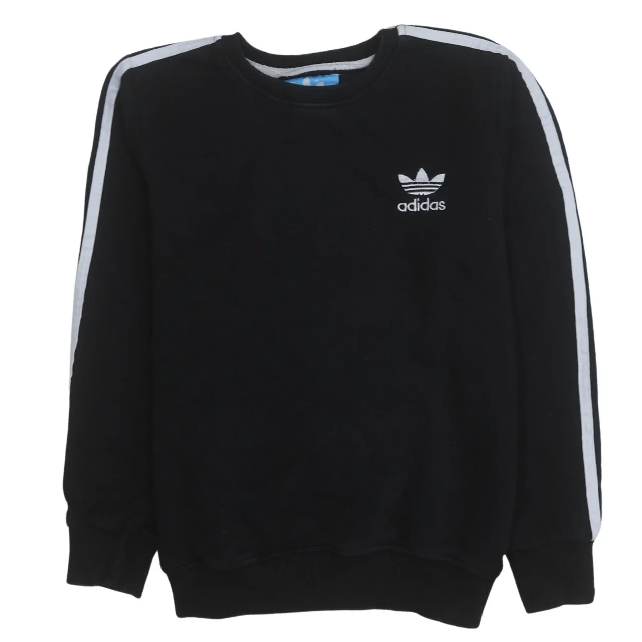 Adidas Black Sweatshirt Women's Large Embroidered Trefoil Logo Three Stripe Sleeves Pullover Top sold by Vintage Club