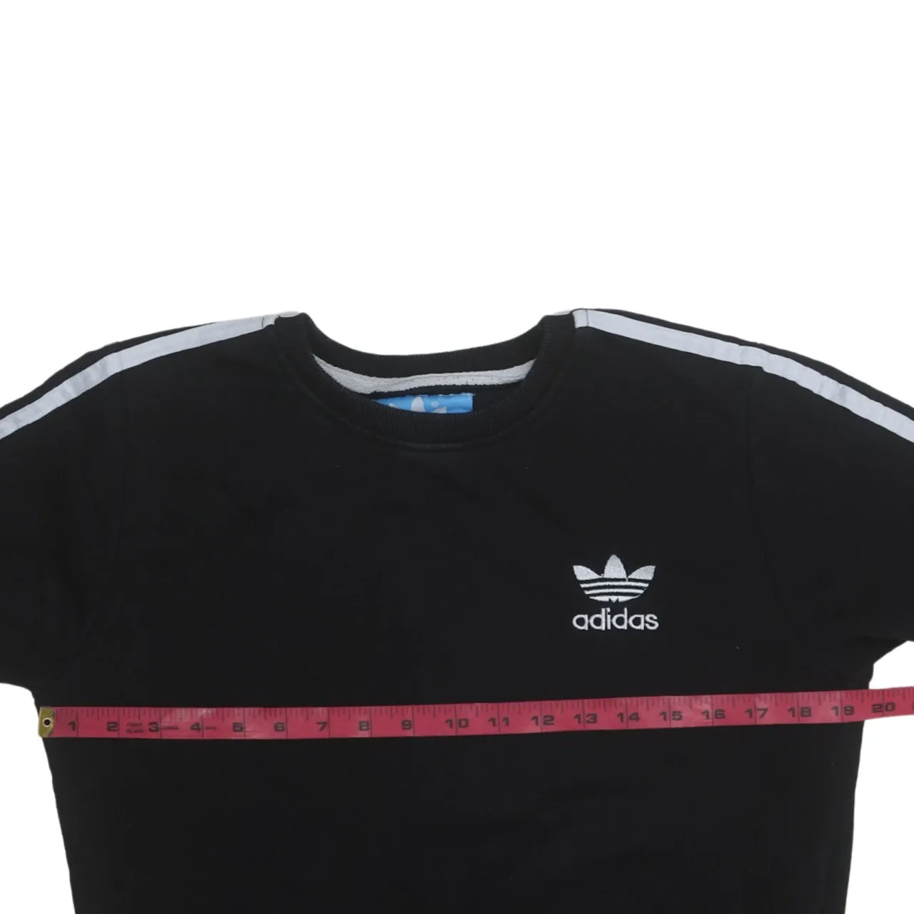 Adidas Black Sweatshirt Women's Large Embroidered Trefoil Logo Three Stripe Sleeves Pullover Top sold by Vintage Club product image thumbnail 5