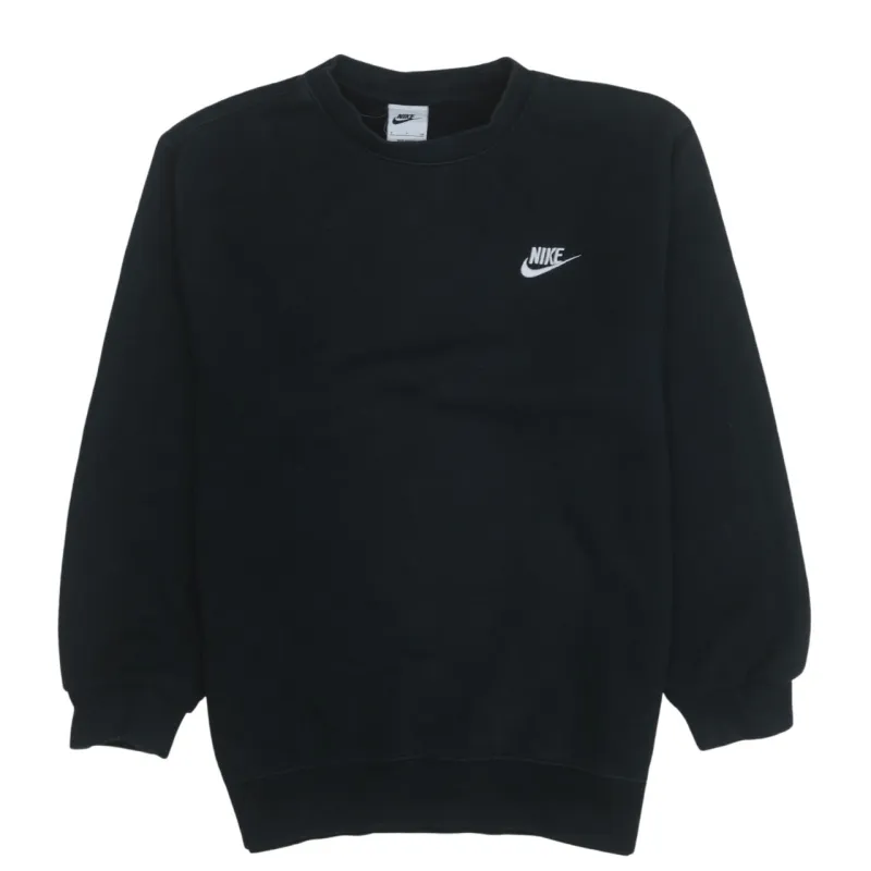 Nike Black Sweatshirt Men's Small Embroidered Swoosh Logo Crewneck Pullover Fleece Top made by Nike