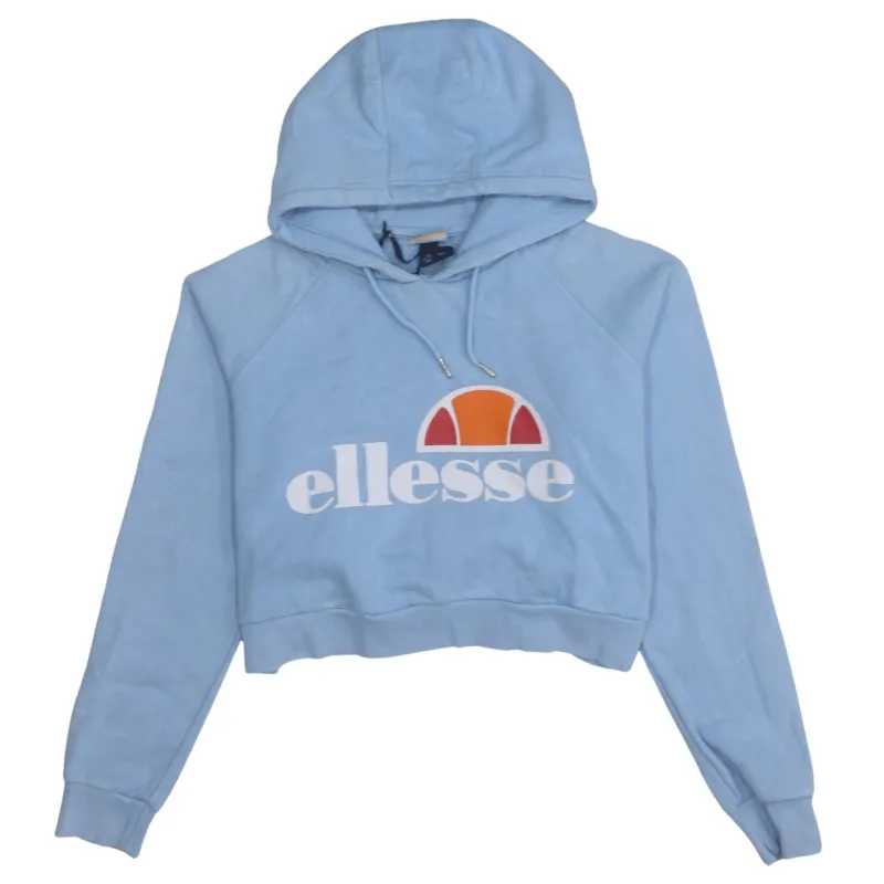 Ellesse Light Blue Cropped Hoodie Women’s Small Printed Logo Pullover Fleece Sweatshirt made by Ellesse