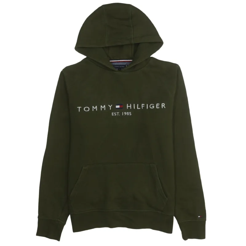 Tommy Hilfiger Khaki Green Hoodie Men's Medium Embroidered Logo Front Pocket Pullover Sweatshirt made by Tommy Hilfiger