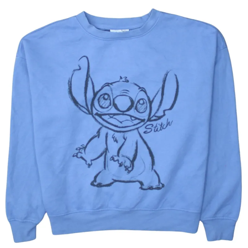 Disney Blue Sweatshirt Women's Small Printed Stitch Graphic Crewneck Pullover Fleece Top sold by Vintage Club