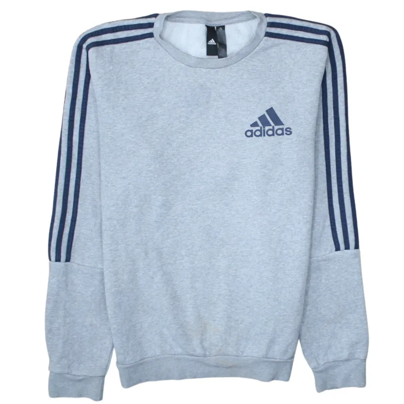Adidas 90's Striped Sleeve Crew Neck Sweatshirt Small Grey sold by Vintage Club
