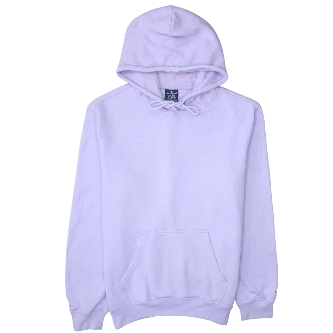 Champion Lilac Hoodie Men's Medium Embroidered Chest Logo Front Pocket Pullover Sweatshirt sold by Vintage Club