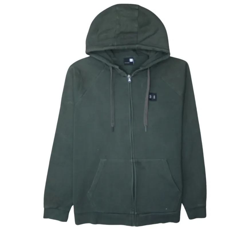 Under Armour Dark Green Full Zip Hoodie Women's Large Embroidered Chest Logo Split Pocket Sweatshirt sold by Vintage Club
