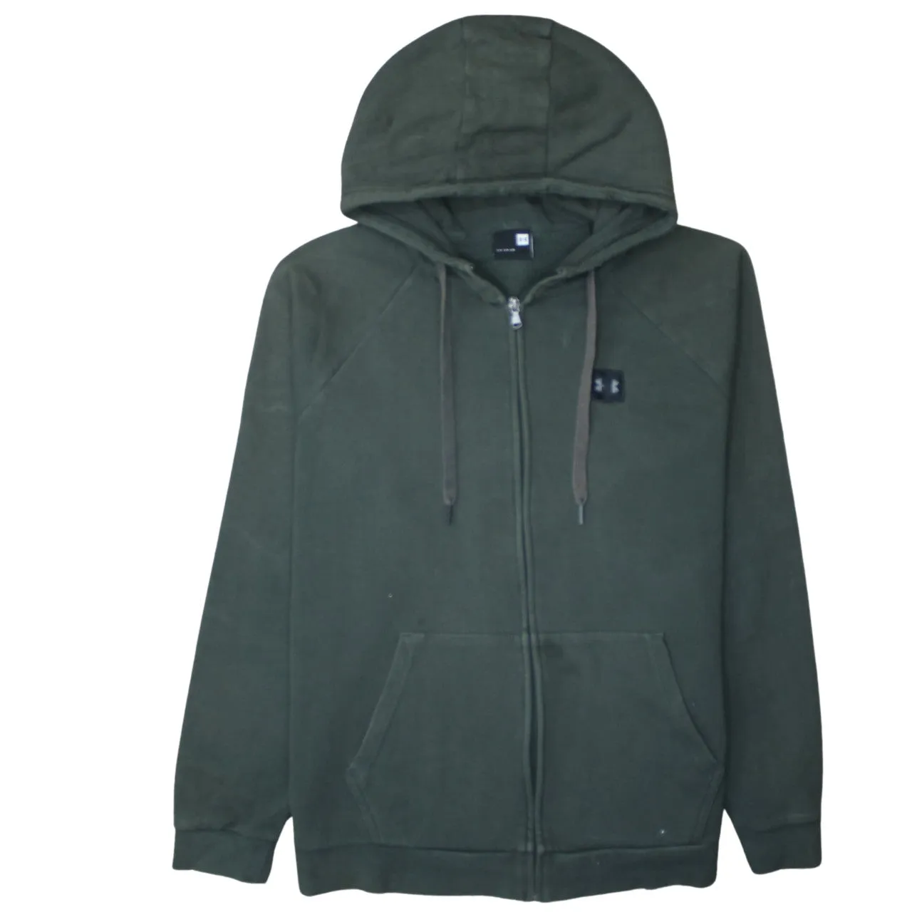 Under Armour Dark Green Full Zip Hoodie Women's Large Embroidered Chest Logo Split Pocket Sweatshirt sold by Vintage Club