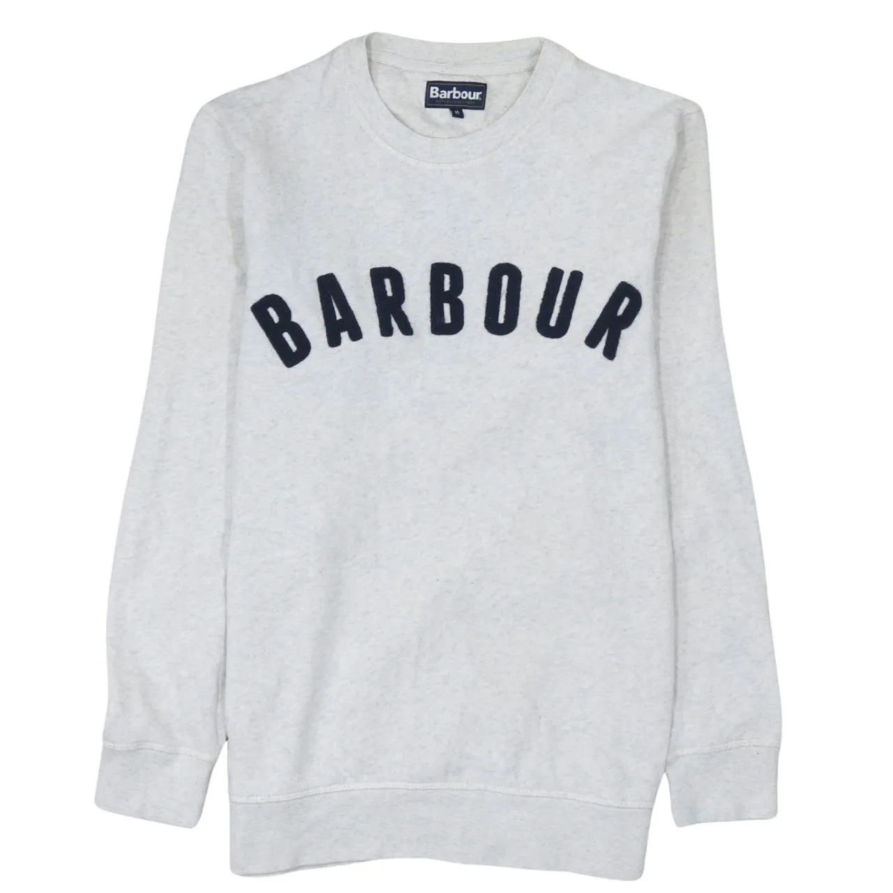 Barbour Light Grey Sweatshirt Men's Medium Embroidered Logo Crewneck Pullover Jumper Top sold by Vintage Club