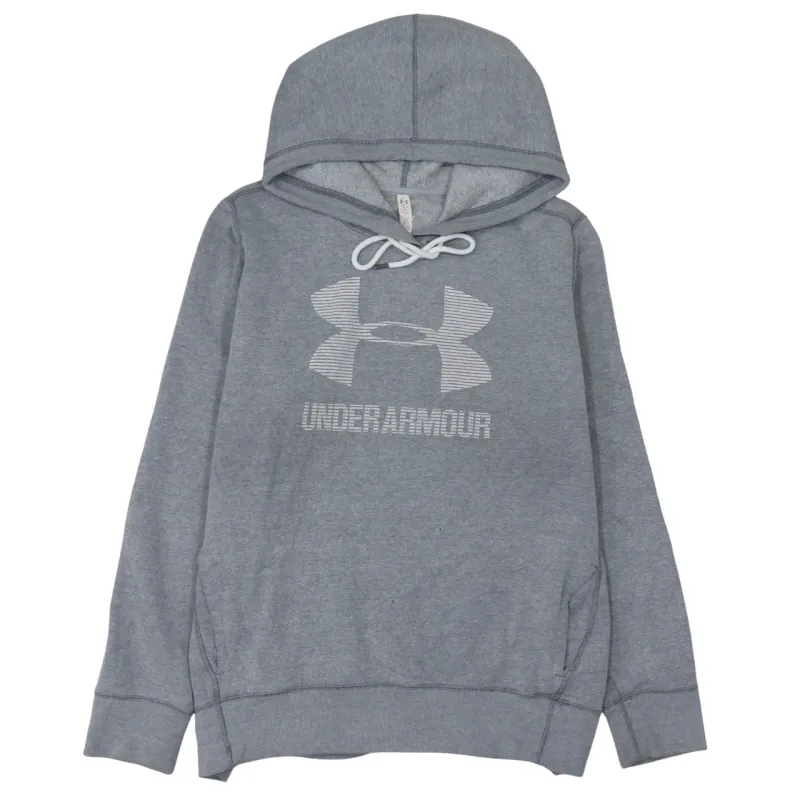 Under Armour Grey Hoodie Women’s Large Printed Logo Drawstring Hood Fleece Pullover Sweatshirt made by Under Armour