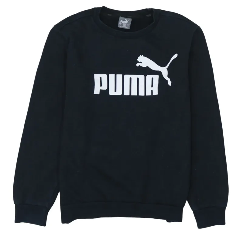 Puma Black Sweatshirt Men's Small Printed Big Logo Crewneck Pullover Fleece Top made by Puma