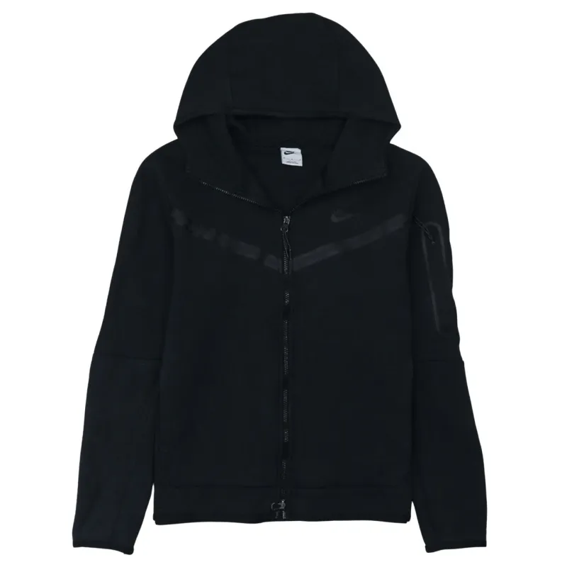 Nike Black Full Zip Hoodie Men's Medium Embroidered Swoosh Arm Pocket Tech Sweatshirt sold by Vintage Club