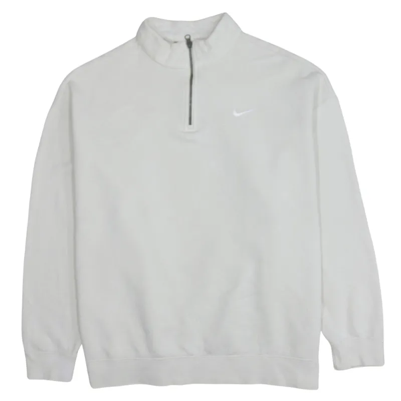 Nike Beige Cream Quarter Zip Sweatshirt Men's Large Embroidered Swoosh Funnel Neck Pullover sold by Vintage Club