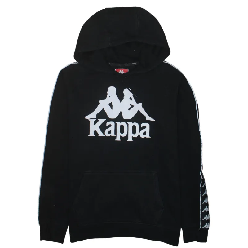 Kappa Black Hoodie Women’s Large Printed Logo Sleeve Tape Pullover Sweatshirt sold by Vintage Club