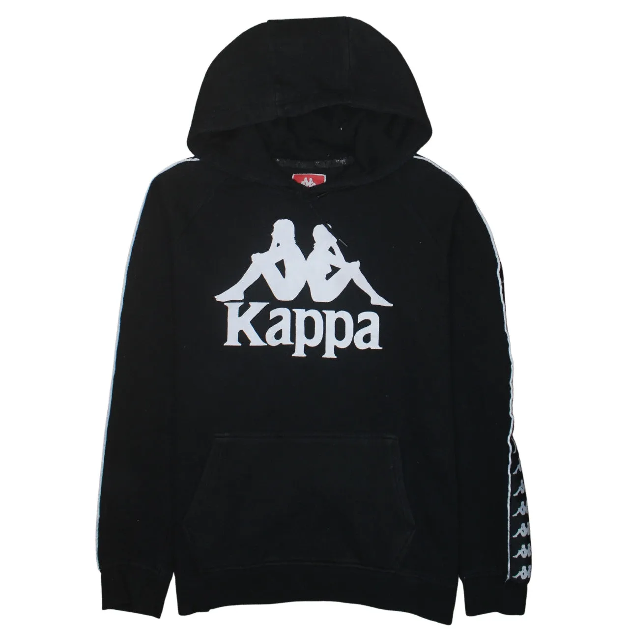 Kappa Black Hoodie Women’s Large Printed Logo Sleeve Tape Pullover Sweatshirt sold by Vintage Club
