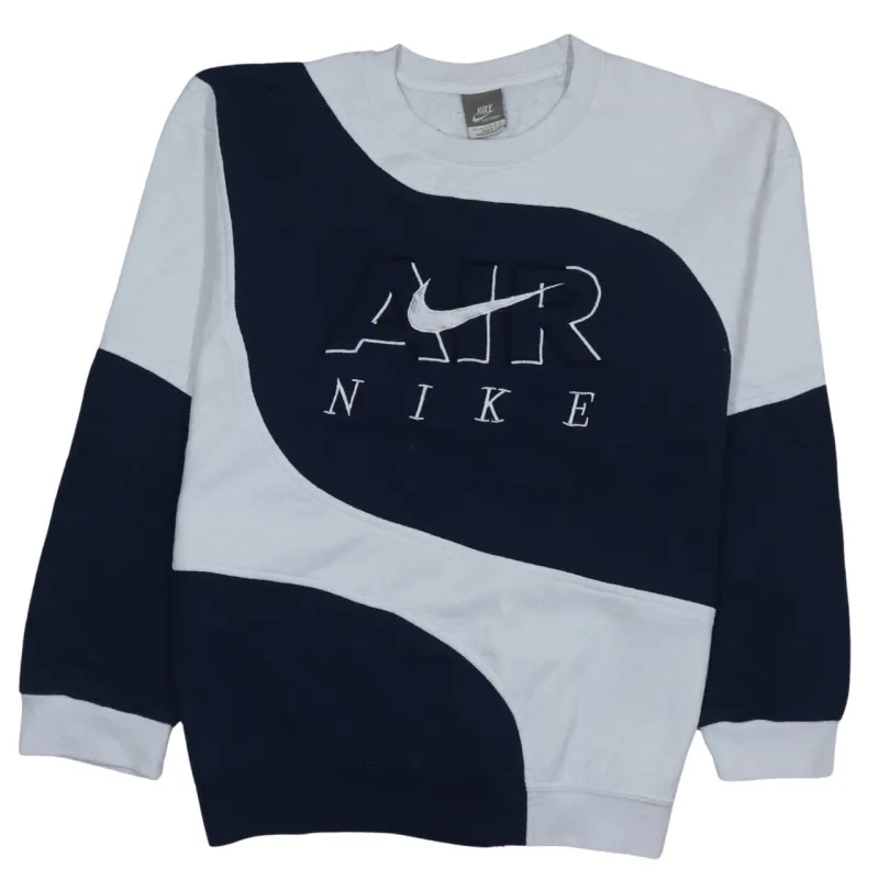 Nike Navy Blue Colour Block Sweatshirt Women's Large Embroidered Air Logo Pullover Jumper made by Nike