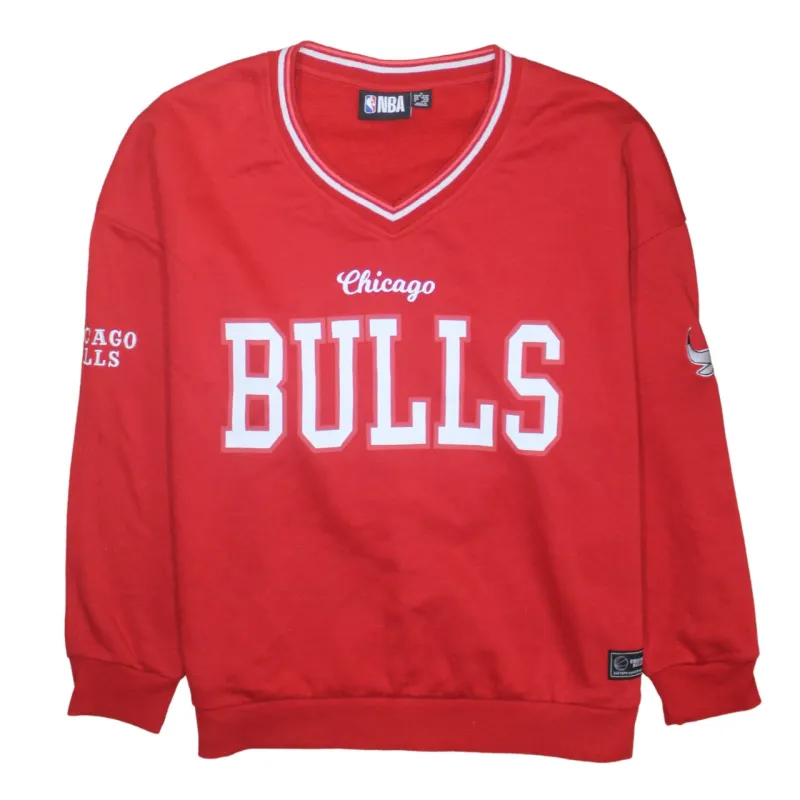 NBA Red Sweatshirt Women’s Medium Chicago Bulls Printed Logo V Neck Pullover Top sold by Vintage Club