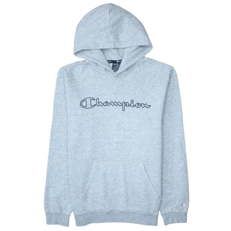 Champion Light Grey Hoodie Women's Large Embroidered Script Logo Front Pocket Fleece Pullover sold by Vintage Club