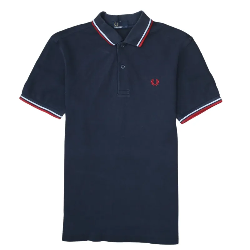 Fred Perry Navy Blue Polo Shirt Men's Small Twin Tipped Collar Cuff Embroidered Logo sold by Vintage Club