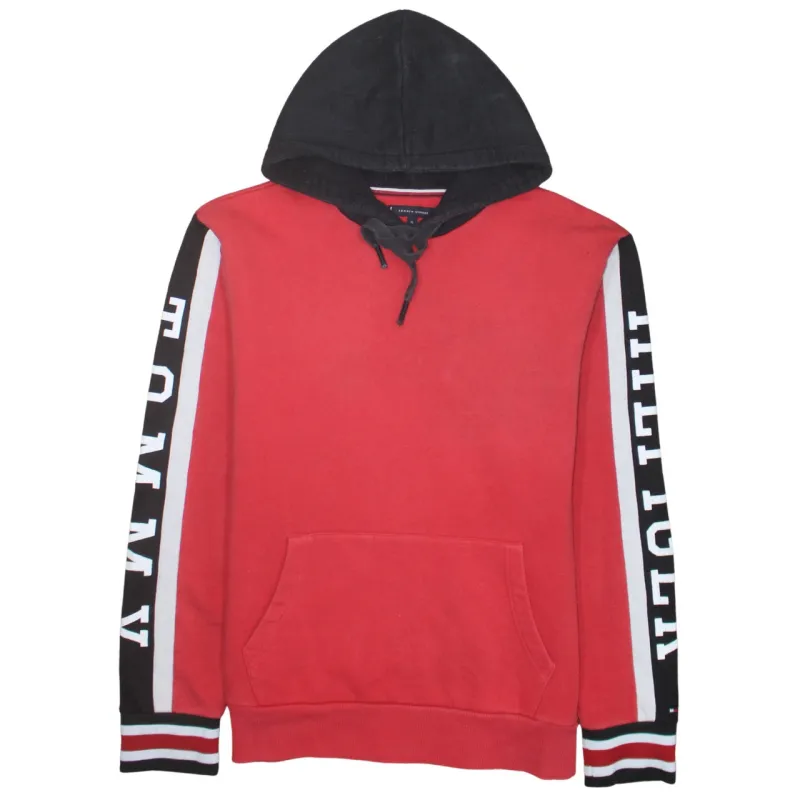 Tommy Hilfiger Red Black Hoodie Women's XLarge Logo Sleeve Tape Pullover Sweatshirt made by Tommy Hilfiger
