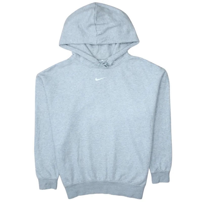 Nike Grey Pullover Hoodie Men’s Small Embroidered Swoosh Drawstring Hood Fleece Sweatshirt sold by Vintage Club