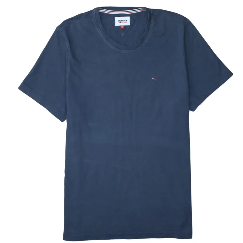 Tommy Jeans Navy Blue T Shirt Women's XXLarge Small Flag Logo Crewneck Casual Top made by Vintage Club