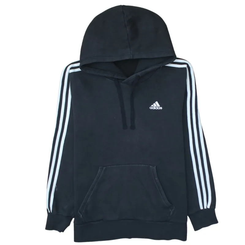 Adidas Black Hoodie Men’s Medium Three Stripe Sleeves Embroidered Logo Pullover Sweatshirt sold by Vintage Club