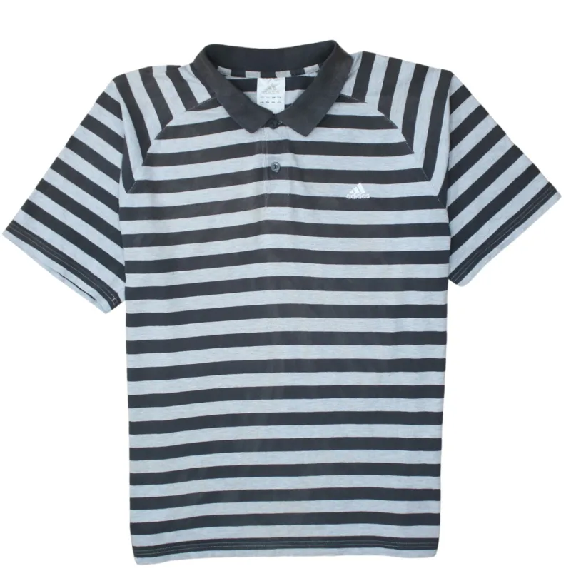 Adidas Grey Stripe Polo Shirt Men’s XLarge Embroidered Logo Short Sleeve Casual Top sold by Vintage Club