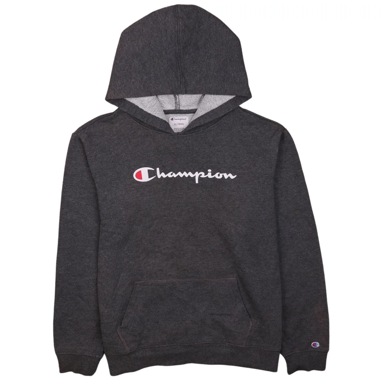 Champion 90s Vintage Grey XLarge Spellout Hoodie Retro Pullover sold by Vintage Club