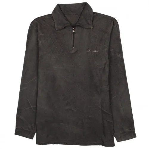 Champion Dark Grey Fleece Jumper Men’s Large Quarter Zip Printed Logo Pullover Top sold by Vintage Club