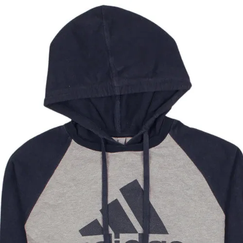 Adidas Grey Navy Hoodie Women's Large Printed Logo Raglan Sleeves Pullover Sweatshirt sold by Vintage Club product image thumbnail 3