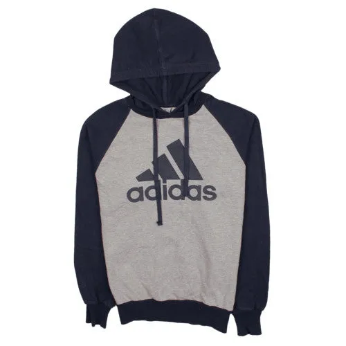 Adidas Grey Navy Hoodie Women's Large Printed Logo Raglan Sleeves Pullover Sweatshirt sold by Vintage Club