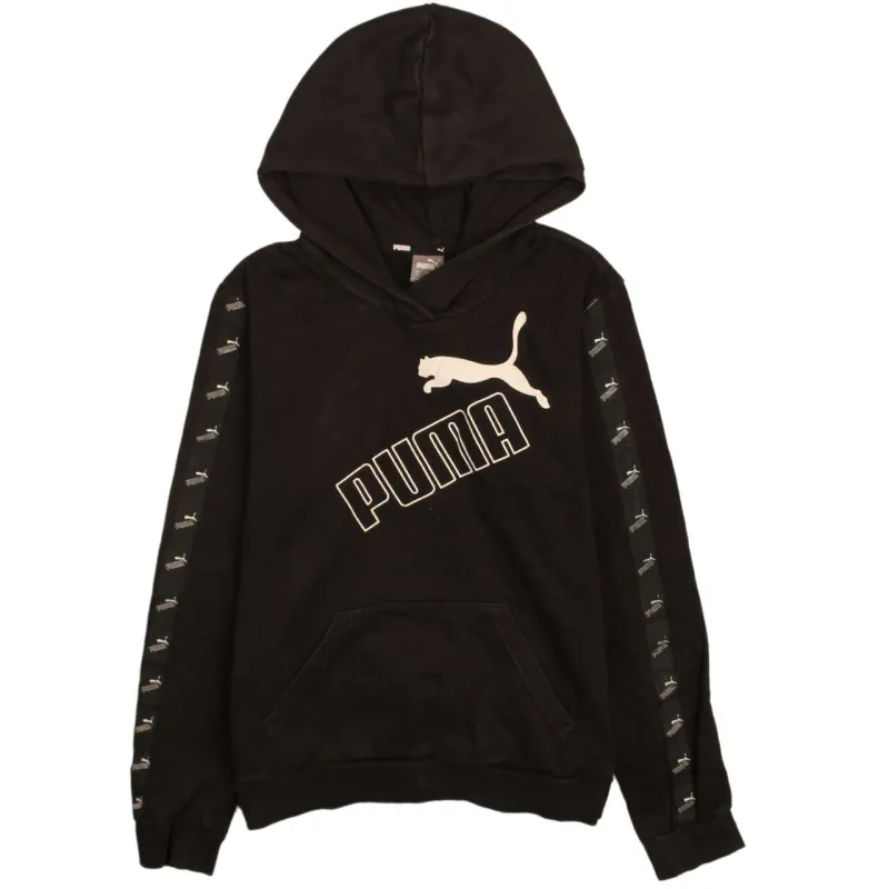 Puma Black Hoodie Men's XSmall Printed Logo Tape Sleeve Pullover Sweatshirt Top sold by Vintage Club