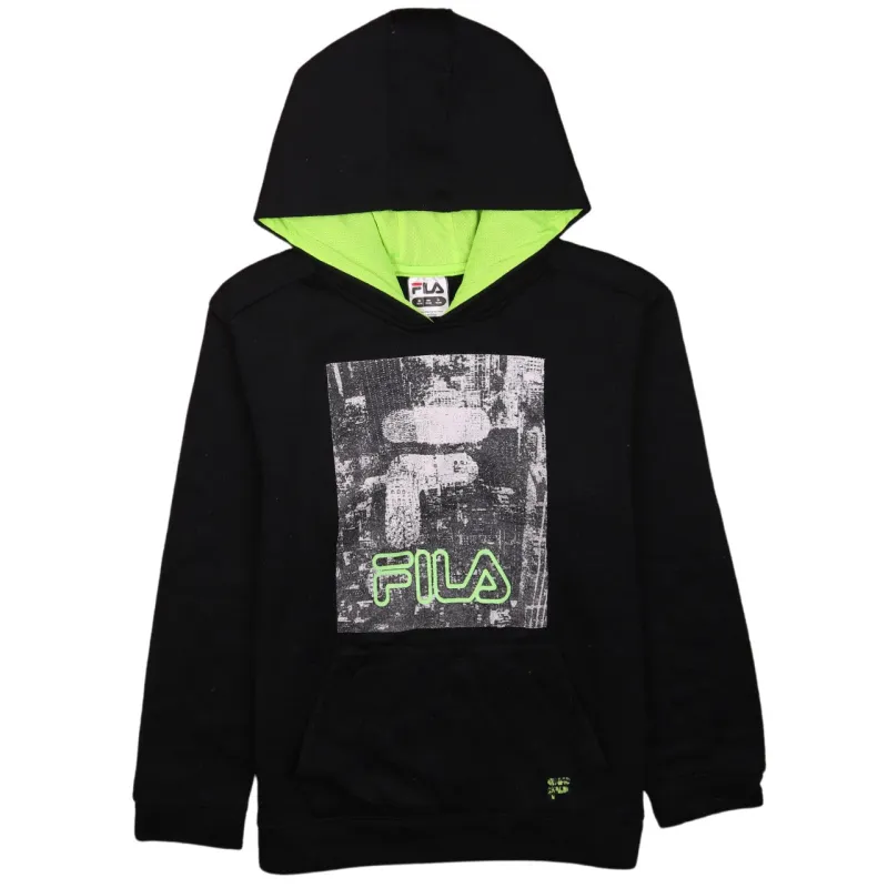 Vintage Fila Women's XL Black Spellout 90s Retro Hoodie Pullover made by Fila