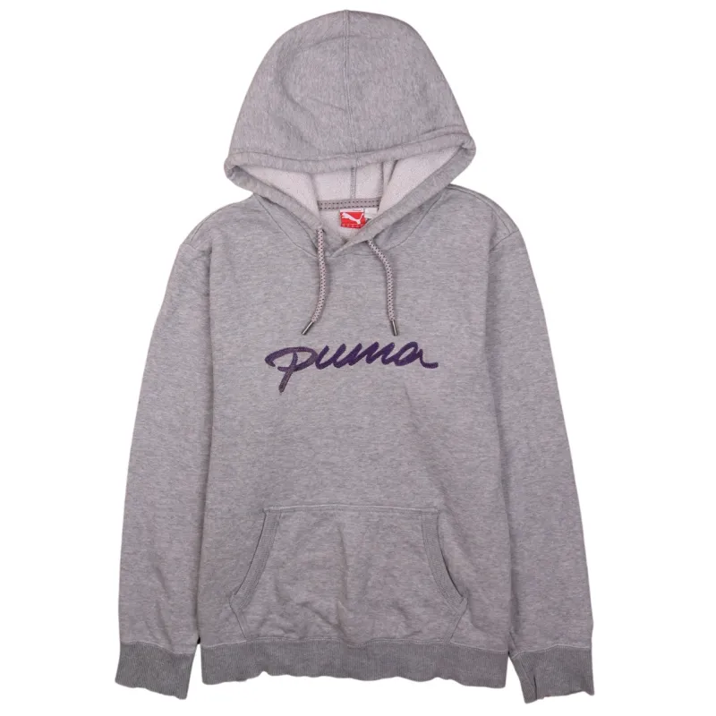 Puma Grey Hoodie Women’s XLarge Embroidered Script Logo Front Pocket Fleece Pullover Sweatshirt sold by Vintage Club