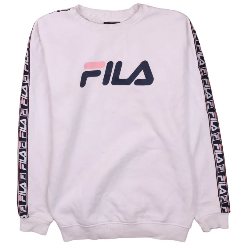 Vintage 90s Fila Men's XS Spellout Sweatshirt White Crew Neck Top sold by Vintage Club