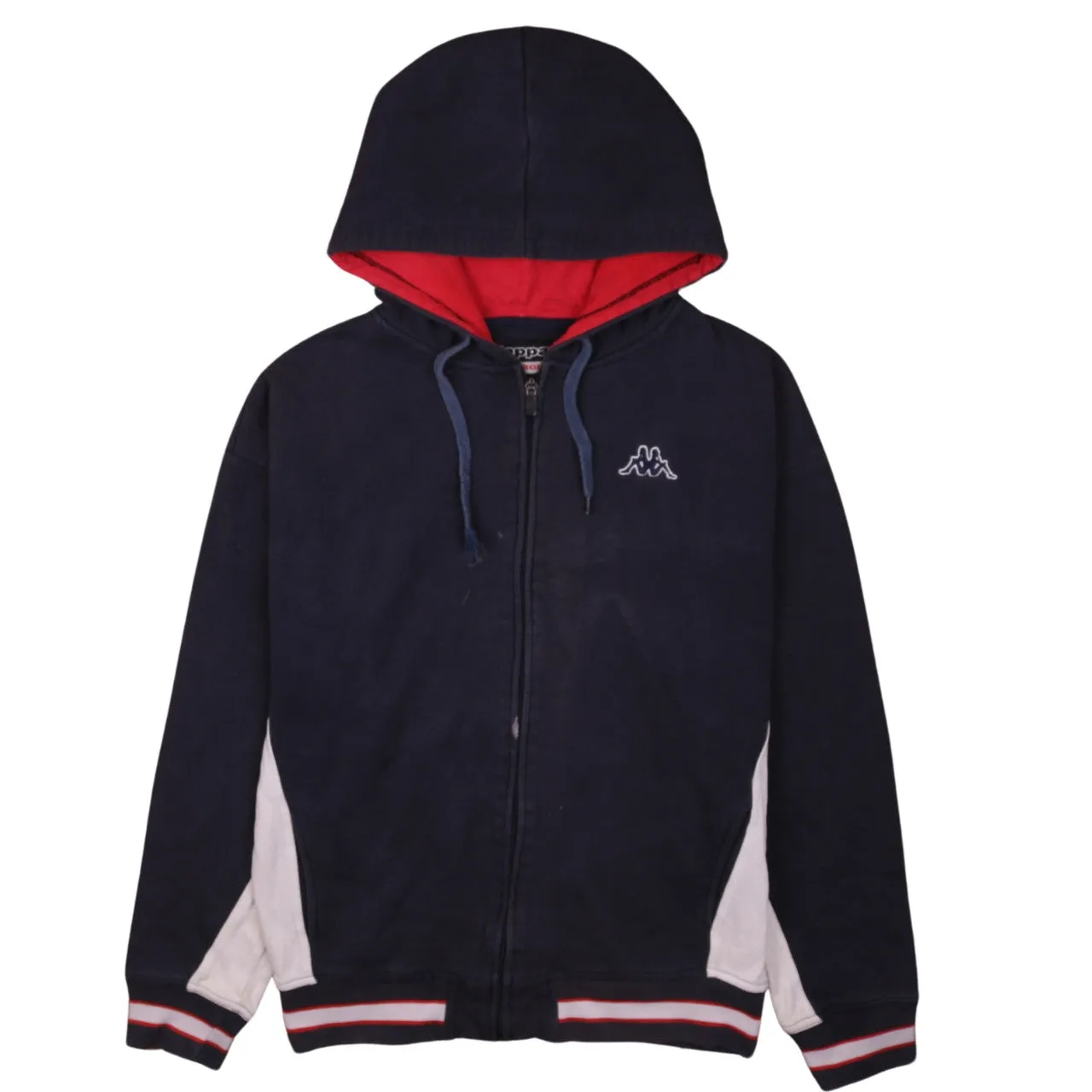 Kappa Navy Blue Full Zip Hoodie Men’s XXLarge Embroidered Logo Contrast Panels Ribbed Hem Sweatshirt sold by Vintage Club
