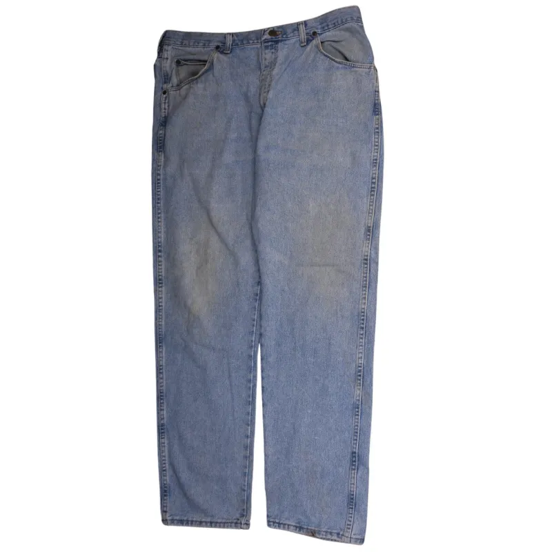 Wrangler Men's 90s Vintage Baggy Blue Denim Straight Leg Jeans 38 made by Wrangler