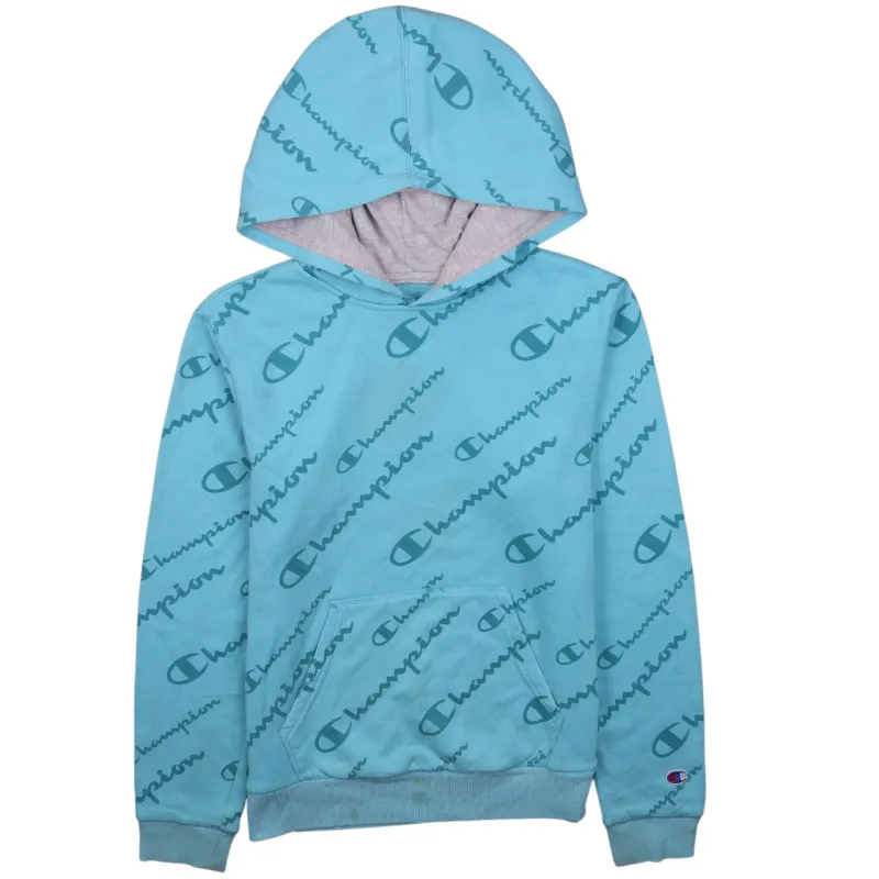 Champion Women's XL Vintage 90's Blue Spellout Hoodie Pullover sold by Vintage Club