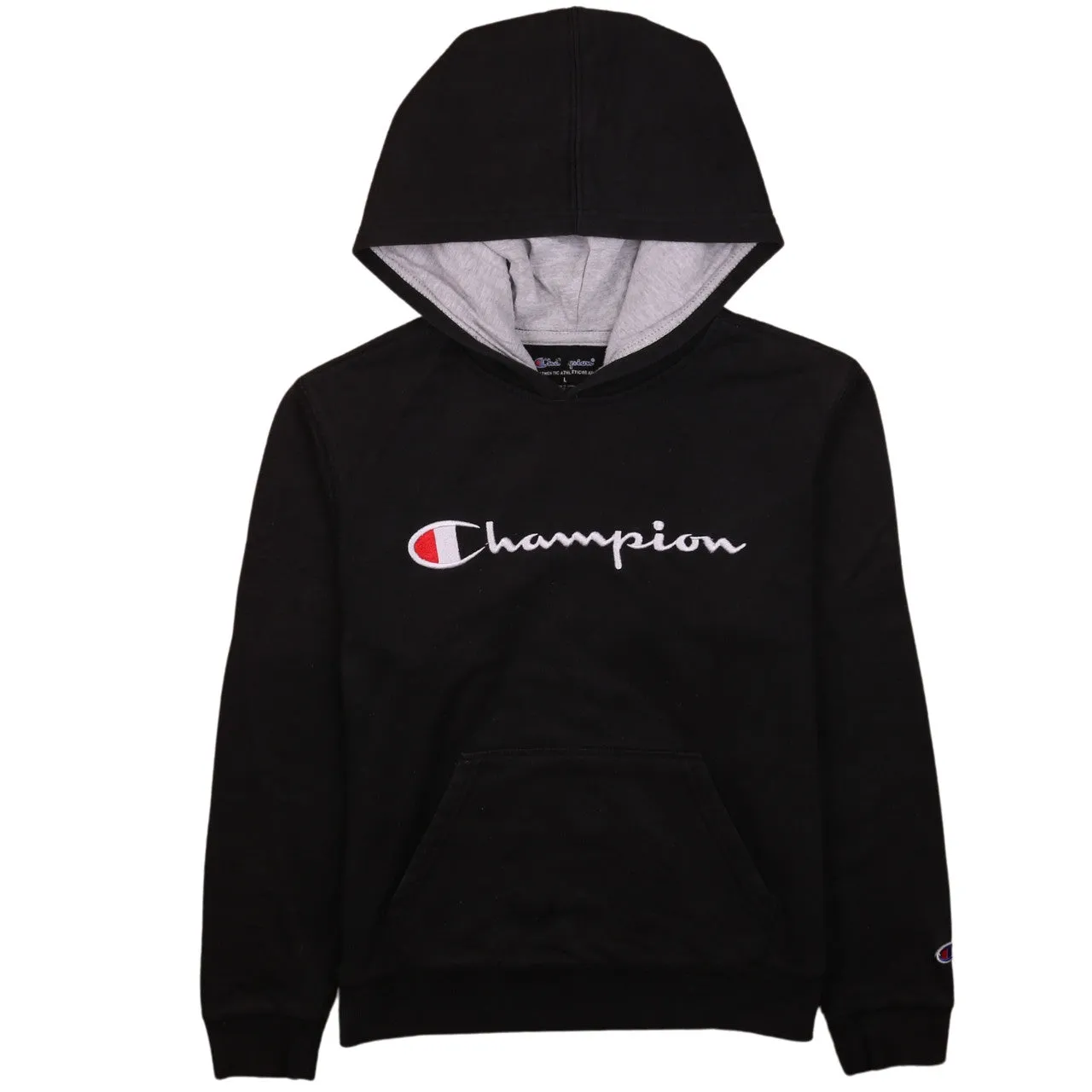 Vintage Champion Women's Large 90's Black Spellout Hoodie Pullover sold by Vintage Club
