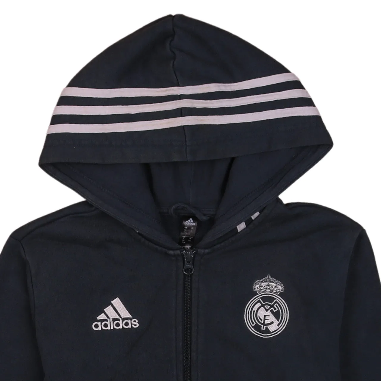 Vintage 90's Adidas Unisex Large Navy Blue Zip Hoodie with Drawstring sold by Vintage Club product image thumbnail 3