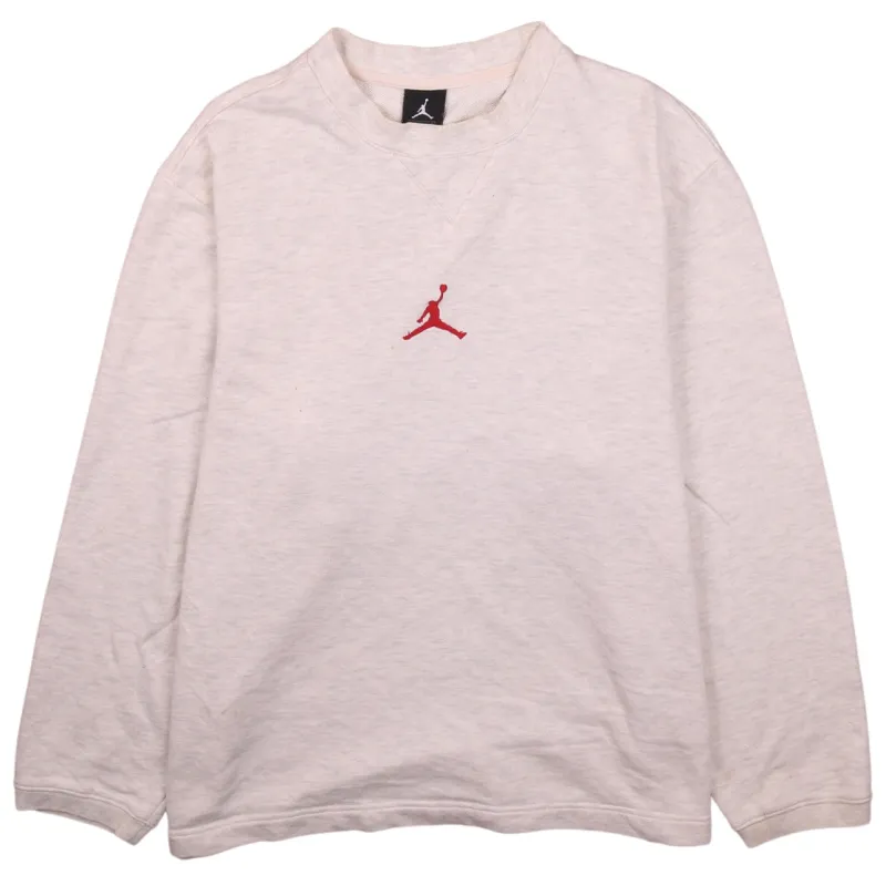 Jordan Men's Large Beige Crewneck Sweatshirt Red Jumpman Logo Pullover made by Jordan