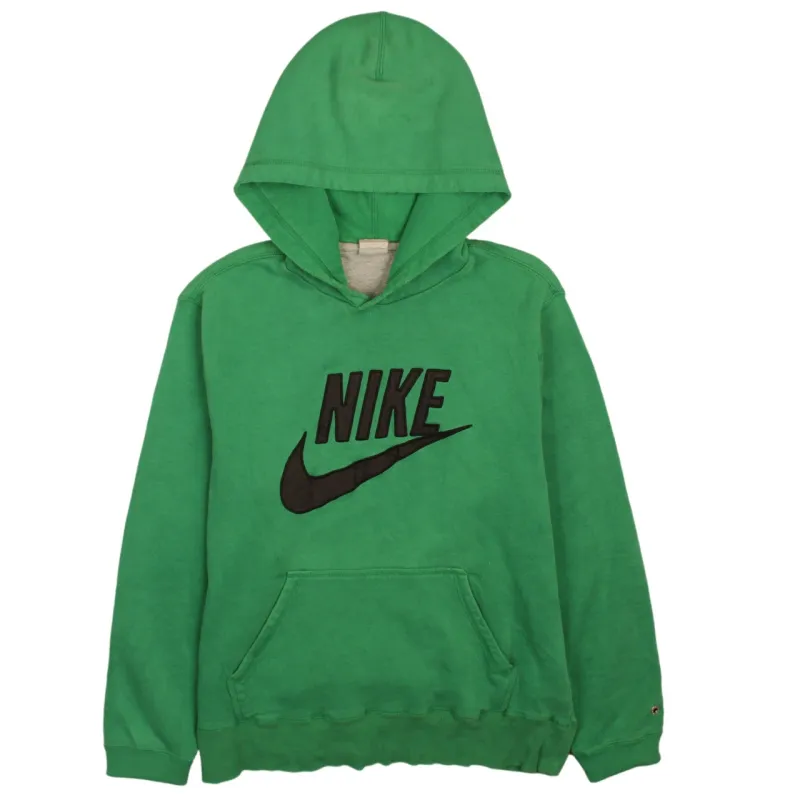 Nike Men's Green 90s Vintage Hoodie, Large Spellout Center Swoosh made by Nike