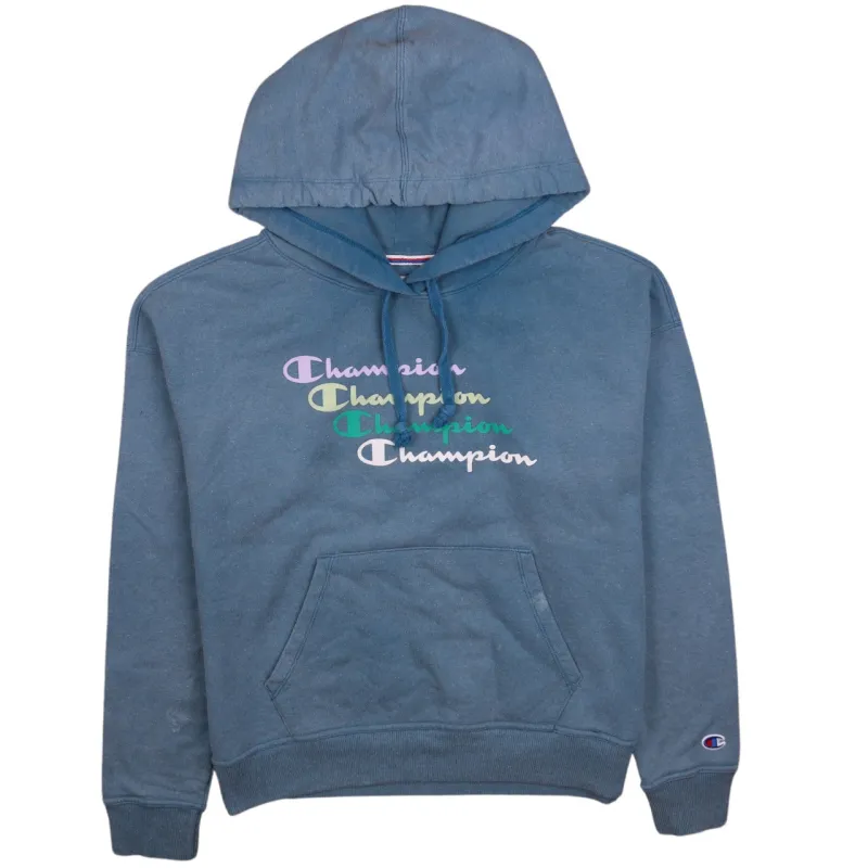 Champion 90s Blue Spellout Hoodie Men's S Vintage Retro Pullover sold by Vintage Club