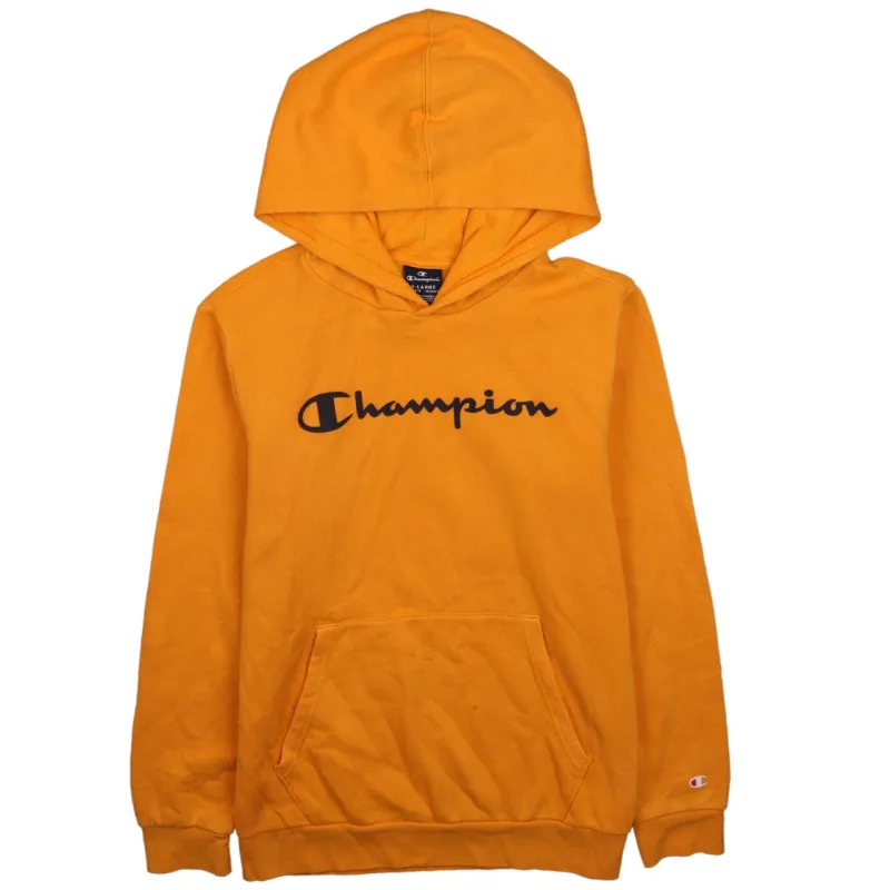 Vintage Champion 90s Yellow Spellout Hoodie Women's XL Pullover sold by Vintage Club