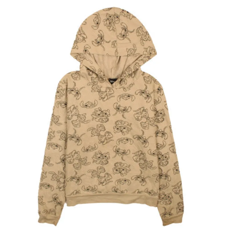 Disney Beige Cream Hoodie Women's XLarge All Over Character Print Pullover Sweatshirt sold by Vintage Club