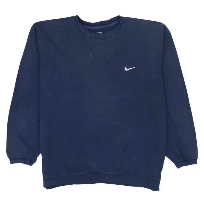 Nike Navy Blue Sweatshirt Men's XLarge Embroidered Swoosh Logo Crewneck Pullover Fleece Top made by Nike
