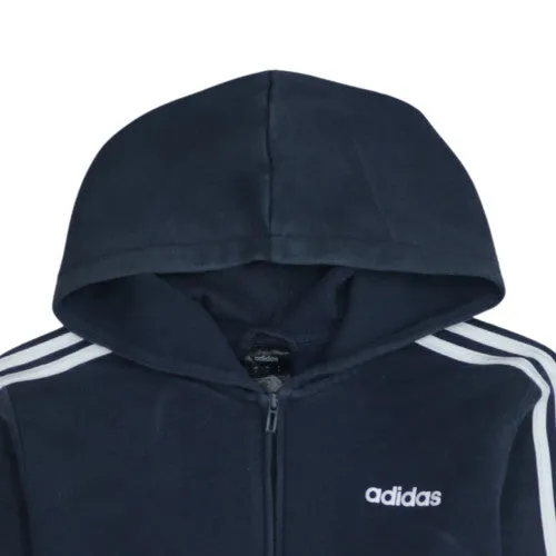 Adidas Navy Blue Full Zip Hoodie Men's Medium Three Stripe Sleeves Embroidered Logo Sweatshirt sold by Vintage Club product image thumbnail 3