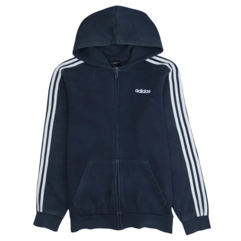 Adidas Navy Blue Full Zip Hoodie Men's Medium Three Stripe Sleeves Embroidered Logo Sweatshirt made by Vintage Club