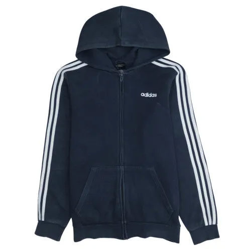 Adidas Navy Blue Full Zip Hoodie Men's Medium Three Stripe Sleeves Embroidered Logo Sweatshirt sold by Vintage Club