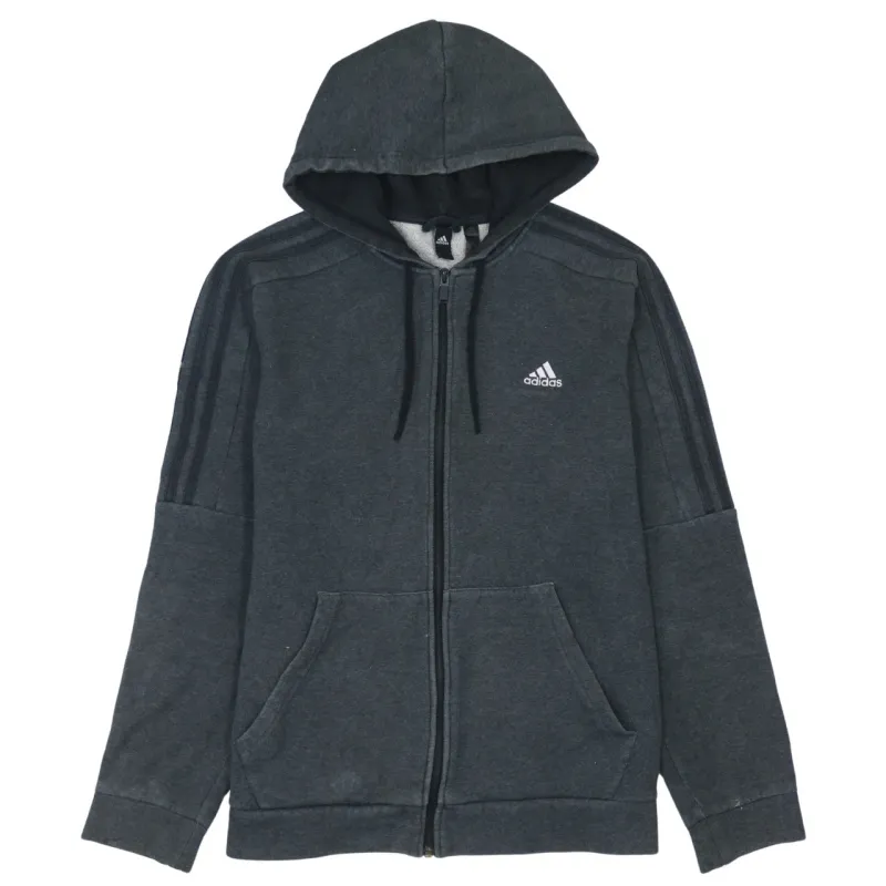 Adidas Charcoal Grey Hoodie Men's Large Full Zip Three Stripe Sleeves Embroidered Logo Sweatshirt sold by Vintage Club